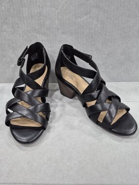 Clarks Collection Lorene Pop sandals women's 8M black leather Ultimate Comfort
